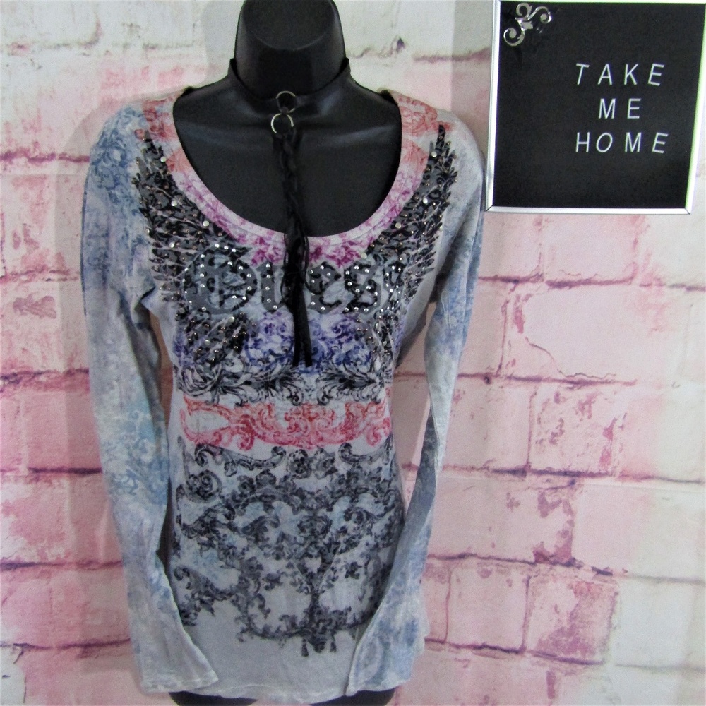 Guess Women's Long Sleeve Embellished Shirt Large